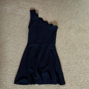 Aqua Black Scalloped One-Shoulder Dress